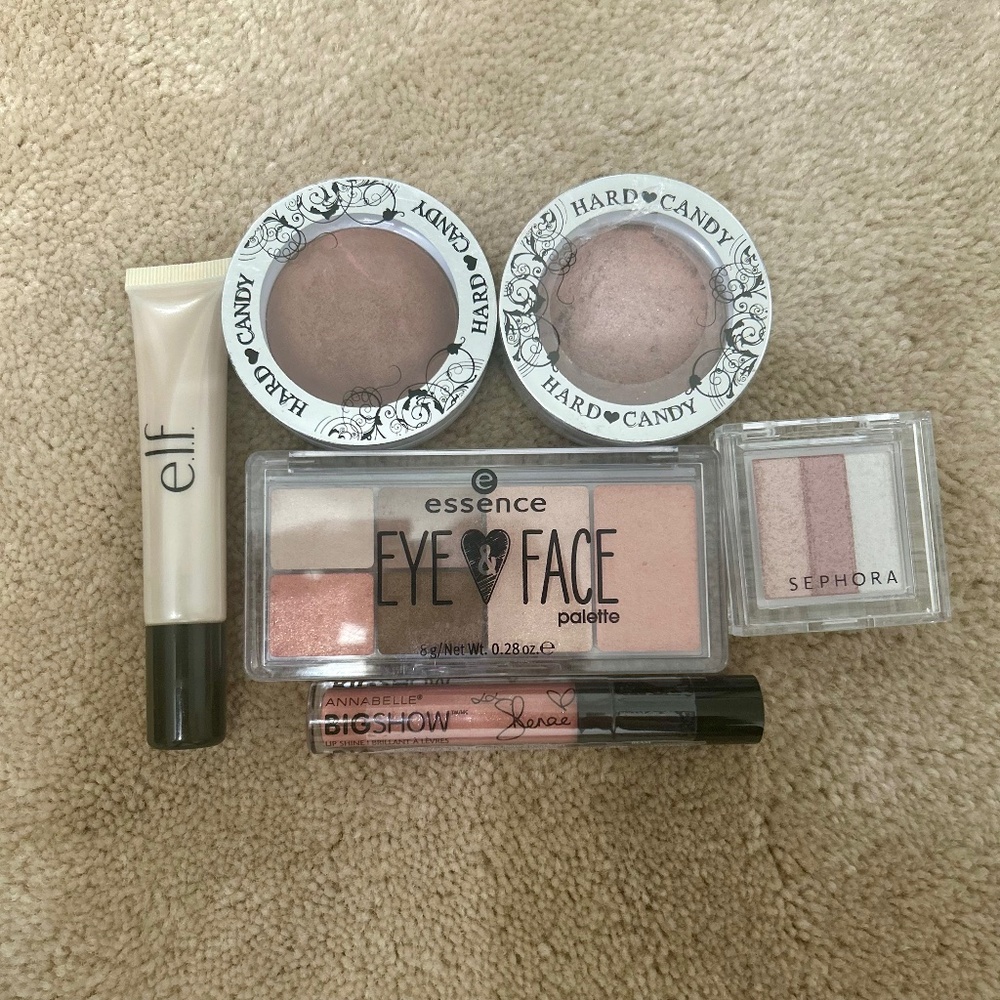 NWT Pink and Neutral Makeup Bundle-Eye & Face Palette, 2 Blushes, Lipgloss etc…